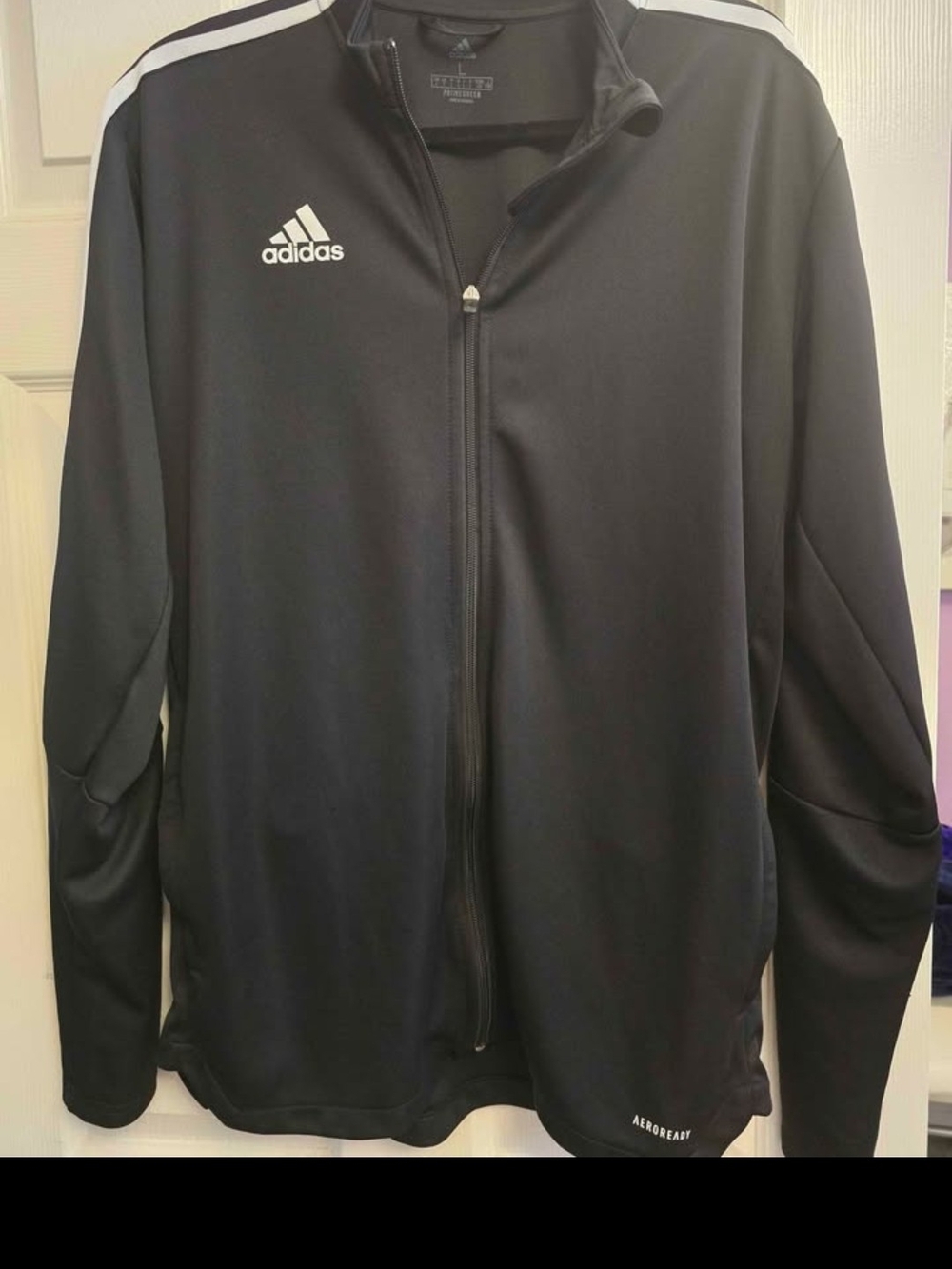 adidas Black Track Jacket with White Shoulder Stripes